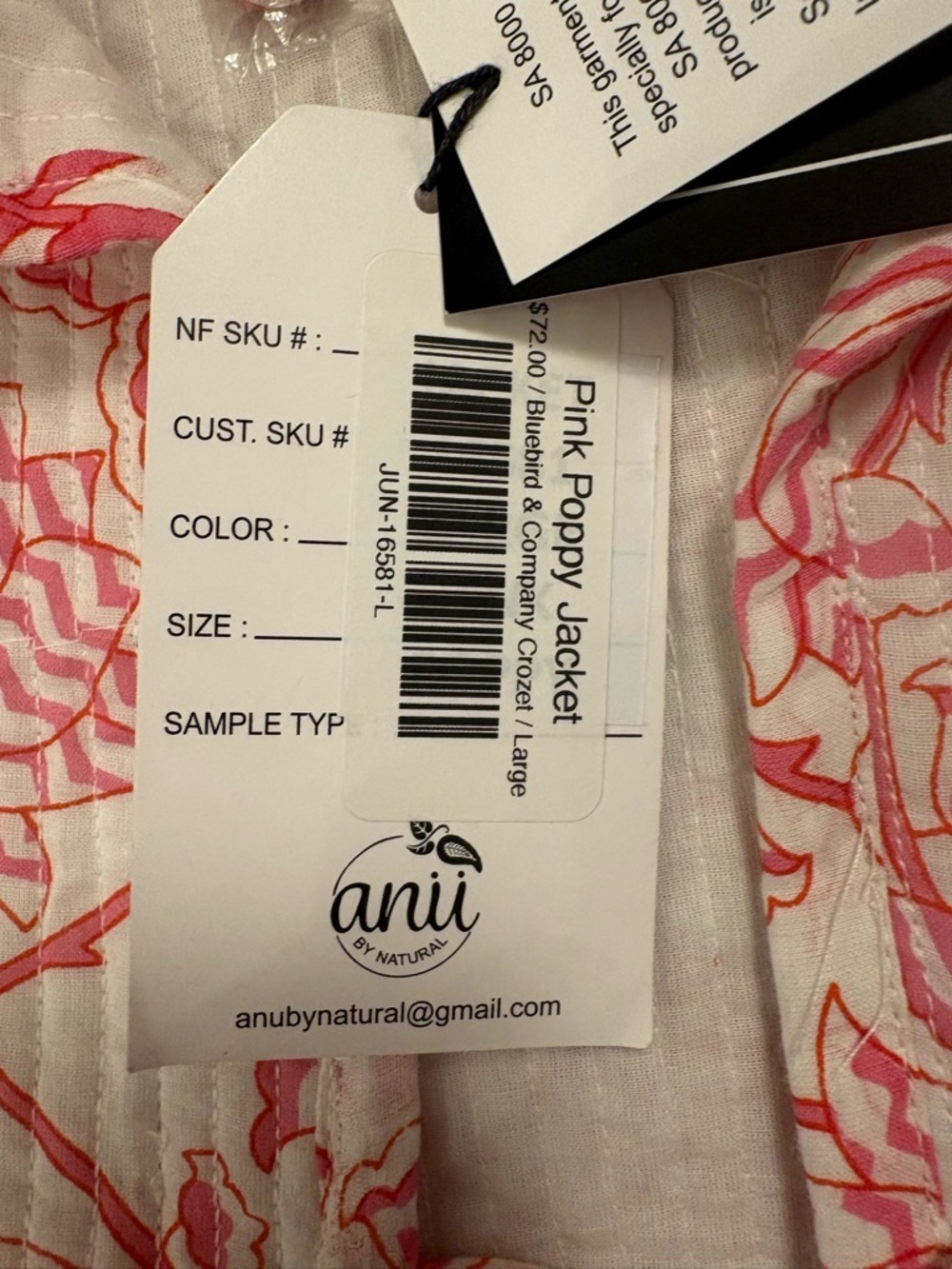 NWT ANU by Natural Reversible Pink Poppy Jacket 100% Cotton Block Print Boho |L - Picture 5 of 12